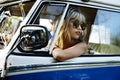 Woman Sitting in Front Seat of The Car Road Trip Travel