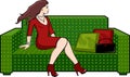 Woman sitting on the green couch in vector