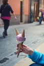 Stylish hipster woman holding an ice cream in her hand. Summer Royalty Free Stock Photo