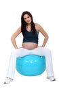 Woman sitting on inflatable balloon Royalty Free Stock Photo