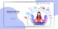 Woman sitting lotus pose digital detox concept girl abandoning internet and social networks