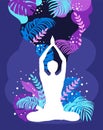 Woman sitting in lotus position. Meditation, yoga and mindfulness. vector illustration