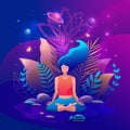 Woman sitting in lotus position practicing meditation. Yoga girl  illustration Royalty Free Stock Photo