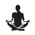 Woman sitting and meditating. Zen meditation. Isolated vector silhouette, front view Royalty Free Stock Photo