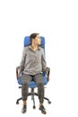 Woman sitting on the office chair and doing exercises