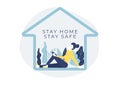 Woman sitting and relaxing inside the house. Stay home, stay safe. Stop coronavirus COVID-19. Royalty Free Stock Photo