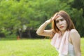 Woman sitting rest after exercise Royalty Free Stock Photo