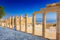 Woman sitting on Staircase of the Propylaea on the Acropolis of Royalty Free Stock Photo