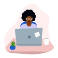 Woman sitting at the table with laptop.Freelance concept, work, study from home.