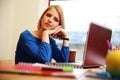 Woman sitting at the table with laptop Royalty Free Stock Photo