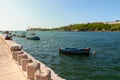 Fishermen`s boats anchored at the entrance to the port of Havana. Cuba Royalty Free Stock Photo