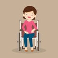 Woman is sitting in a wheelchair.female patient in wheelchair