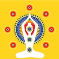 Woman sitting in Yoga Pose. Mandala Chakras