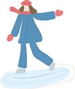 Woman skating on ice, active woman in winter clothes on winter skates, winter fun cartoon vector icon Royalty Free Stock Photo