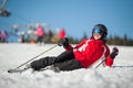 Woman skier with ski at winer resort in sunny day Royalty Free Stock Photo