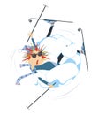 Woman skiing. Illustration of cartoon skier and a big snowdrift