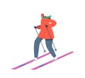 Woman Skiing on Mountains Resort. Girl Riding Downhills by Skis, Wintertime Fun and Leisure Time. Winter Sports Activity Royalty Free Stock Photo