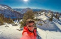 Woman skiing at Rofan mountains at the Alps in Tyrol, Austria Royalty Free Stock Photo