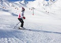 The woman is skiing at a ski resort Royalty Free Stock Photo