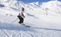 The woman is skiing at a ski resort Royalty Free Stock Photo