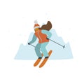 Woman skiing in winter mountains resort isolated vector illustration Royalty Free Stock Photo