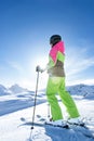 Woman is skiing in a winter paradise Royalty Free Stock Photo