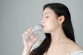 Woman skin beauty and health, Drinking water from a clean bottle. The skin is smooth and beautiful. Royalty Free Stock Photo