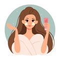 Woman skincare beauty daily routine. Young girl with moisturise face skin. Flat vector Royalty Free Stock Photo