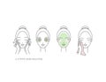 Woman skincare routine Icon collection. Steps how to apply face make-up. Vector isolated illustrations set.