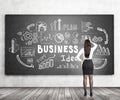 Woman in skirt and business plan, blackboard Royalty Free Stock Photo