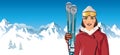 Woman with skis in the mountain Royalty Free Stock Photo