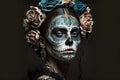 A woman with skull face paint for the Day of the Dead. AI Royalty Free Stock Photo