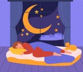 Woman sleep with cat concept