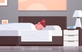 Woman sleeping in bed covered with quilt lazy girl sleep at morning bedroom modern apartment interior female cartoon
