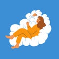 Woman sleeping on a cloud. Sweet dreams concept.