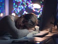 Woman sleeping on the desk at night Royalty Free Stock Photo