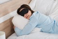 Woman Sleeping With Eyemask On Bed Royalty Free Stock Photo