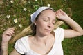 Woman sleeping in field Royalty Free Stock Photo