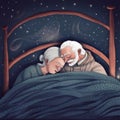 man woman love female adult couple bed asleep happy retired together old. Generative AI. Royalty Free Stock Photo