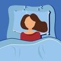 Woman sleeping at night in her bed. Vector Royalty Free Stock Photo