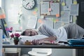 Woman sleeping in office overnight