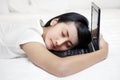 Woman sleeping over laptop Royalty Free Stock Photo