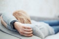 Woman sleeping with smart watch Royalty Free Stock Photo