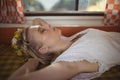 Woman sleeping in van Royalty Free Stock Photo