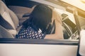 Woman sleepy tired and have a headache while driving car Royalty Free Stock Photo