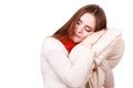 Woman sleepy tired with pillow almost falling asleep Royalty Free Stock Photo