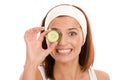 Woman with slice of cucumber Royalty Free Stock Photo