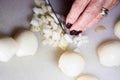 Woman slicing onions