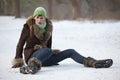 Woman slips on snowy road