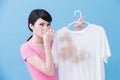 Woman with dirty shirt Royalty Free Stock Photo